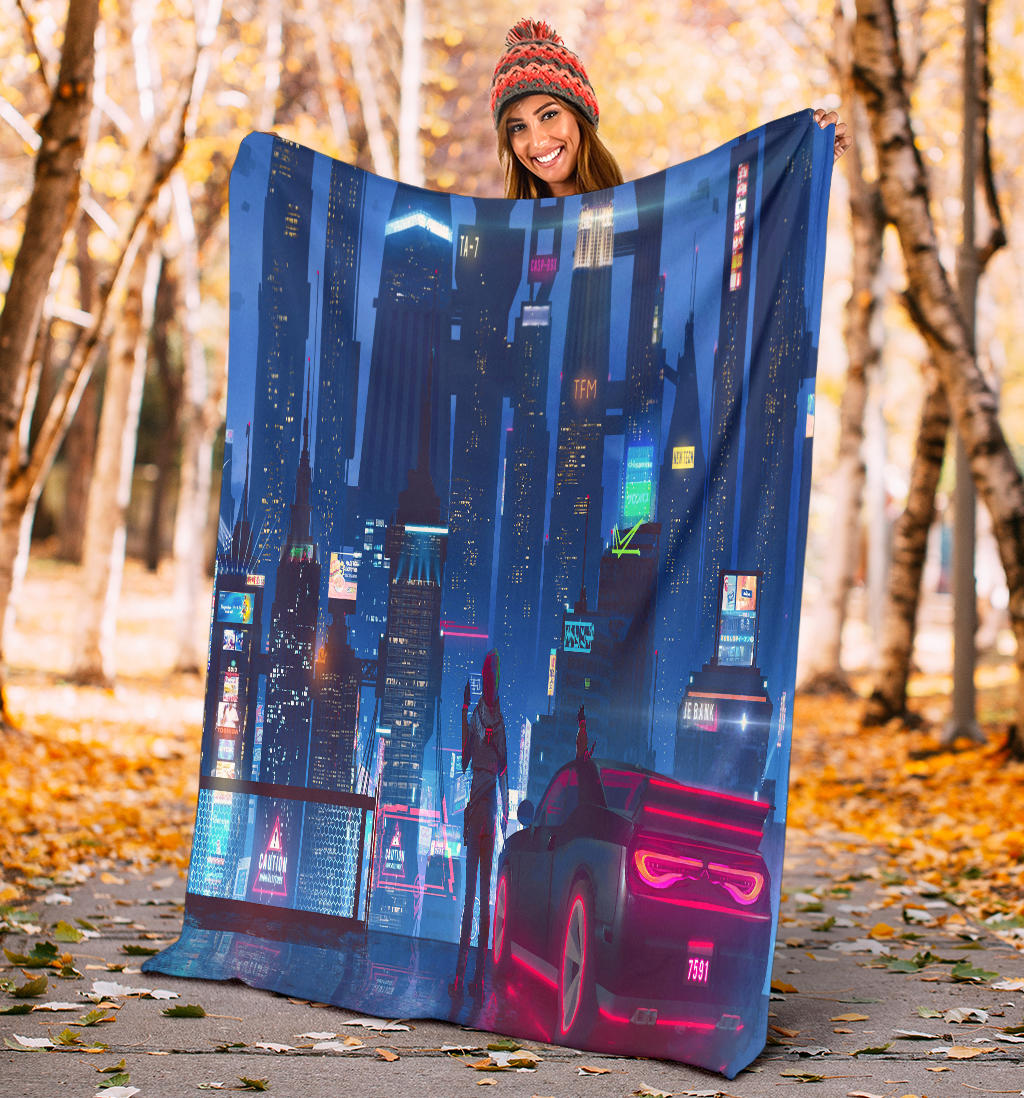 city life futuristic car artwork blanket