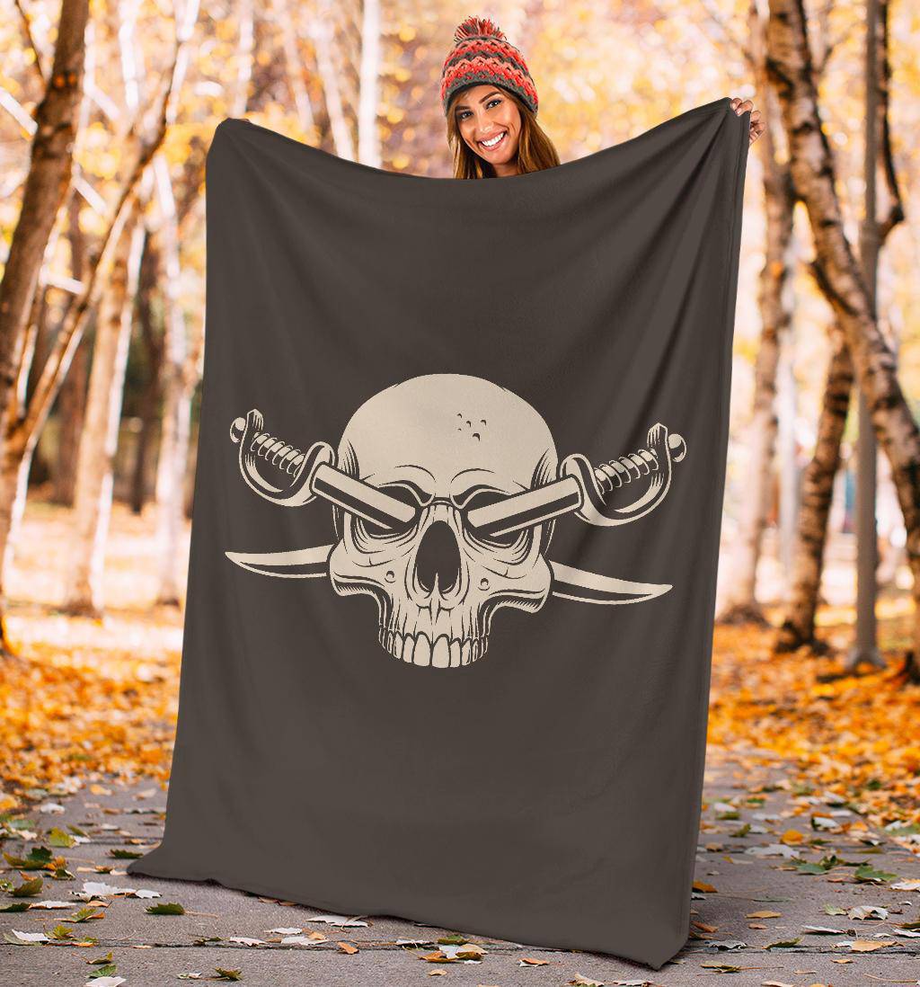 Skull Pirate Cartoon Illustration With Crossed Saber Swords Premium Blanket - Top Content | POD Collection | Free Shipping