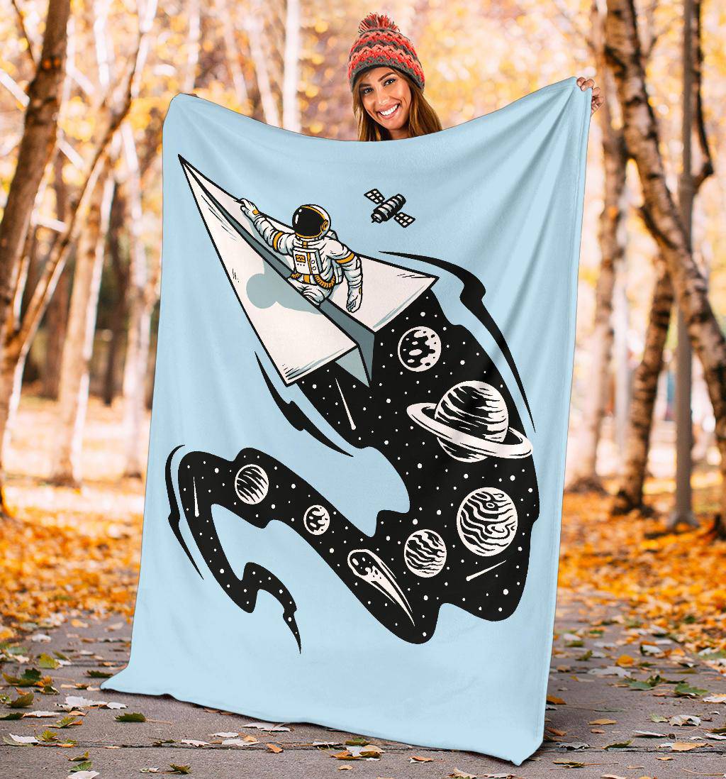 Premium Blanket Astronaut Flying Paper Plane Cosmos Cartoon - Top Content | POD Collection | Free Shipping