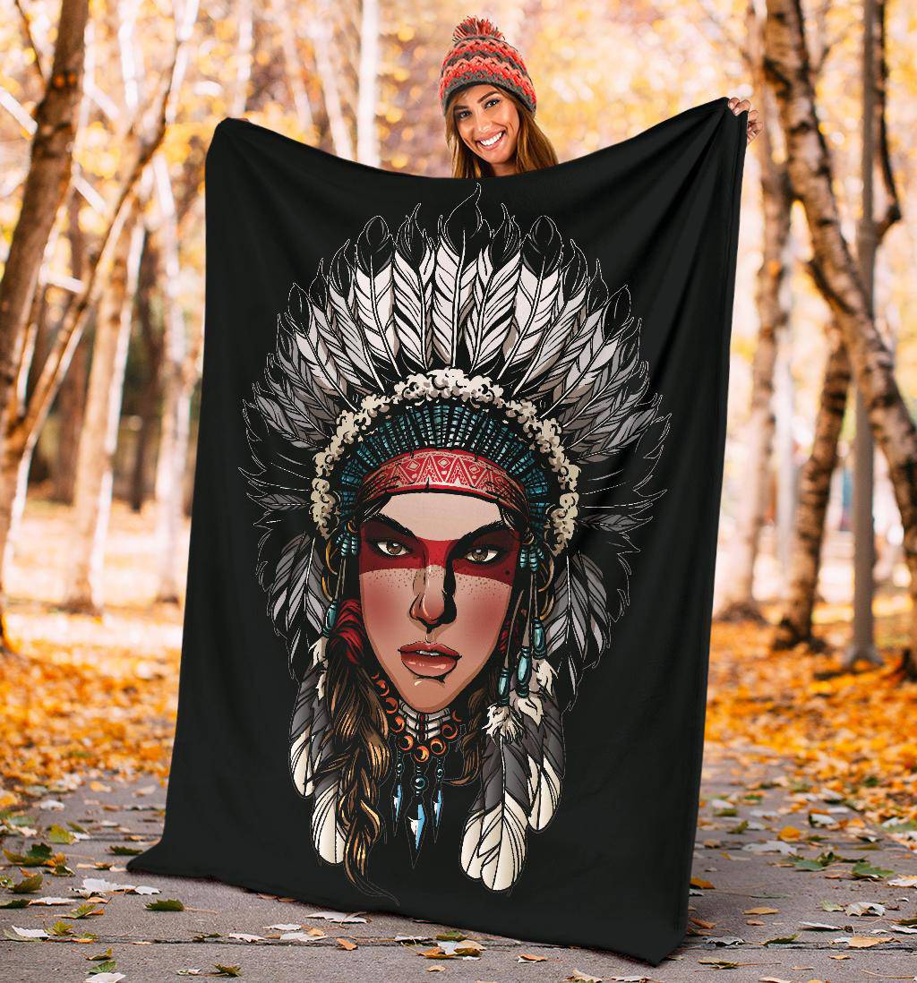 Native American Bonnet Cartoon Art Premium Blanket - Top Content | POD Collection | Free Shipping