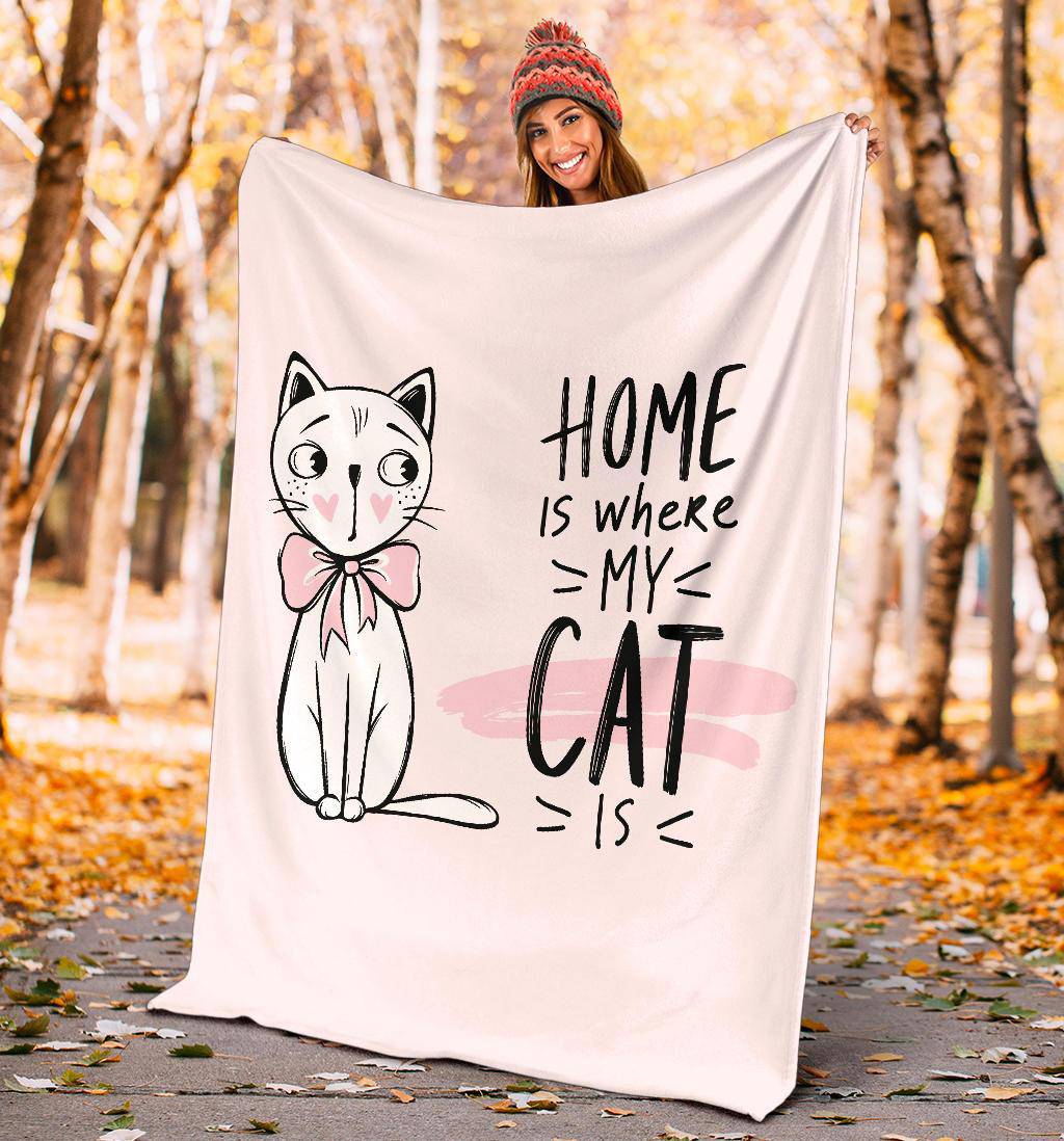 Cute Kitten Drawing Cartoon Premium Blanket, Home Is Where My Cat Is - Top Content | POD Collection | Free Shipping