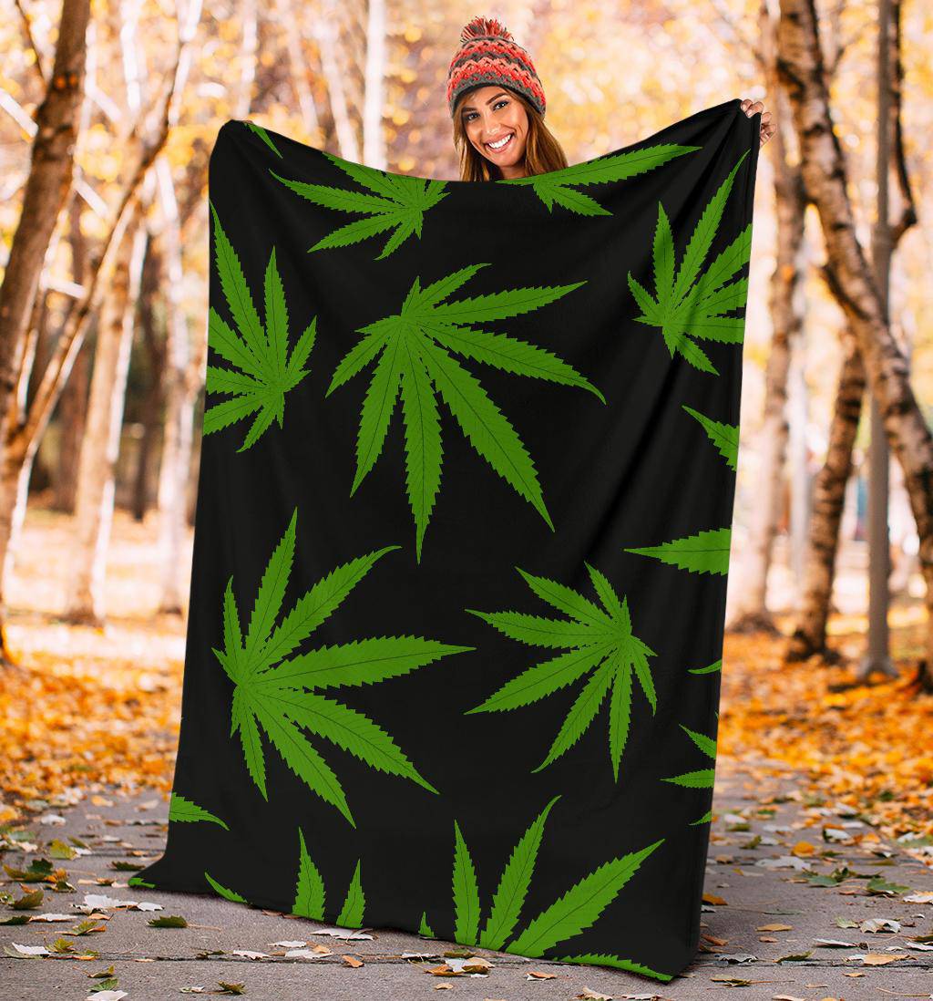 Green Cannabis Weed Marijuana Leaves Pattern Premium Blanket - Top Content | POD Collection | Free Shipping