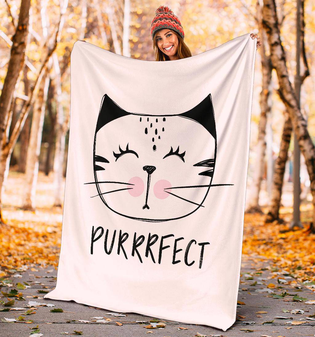 Purrrfect Cute Cat Drawing Illustration Premium Blanket - Top Content | POD Collection | Free Shipping