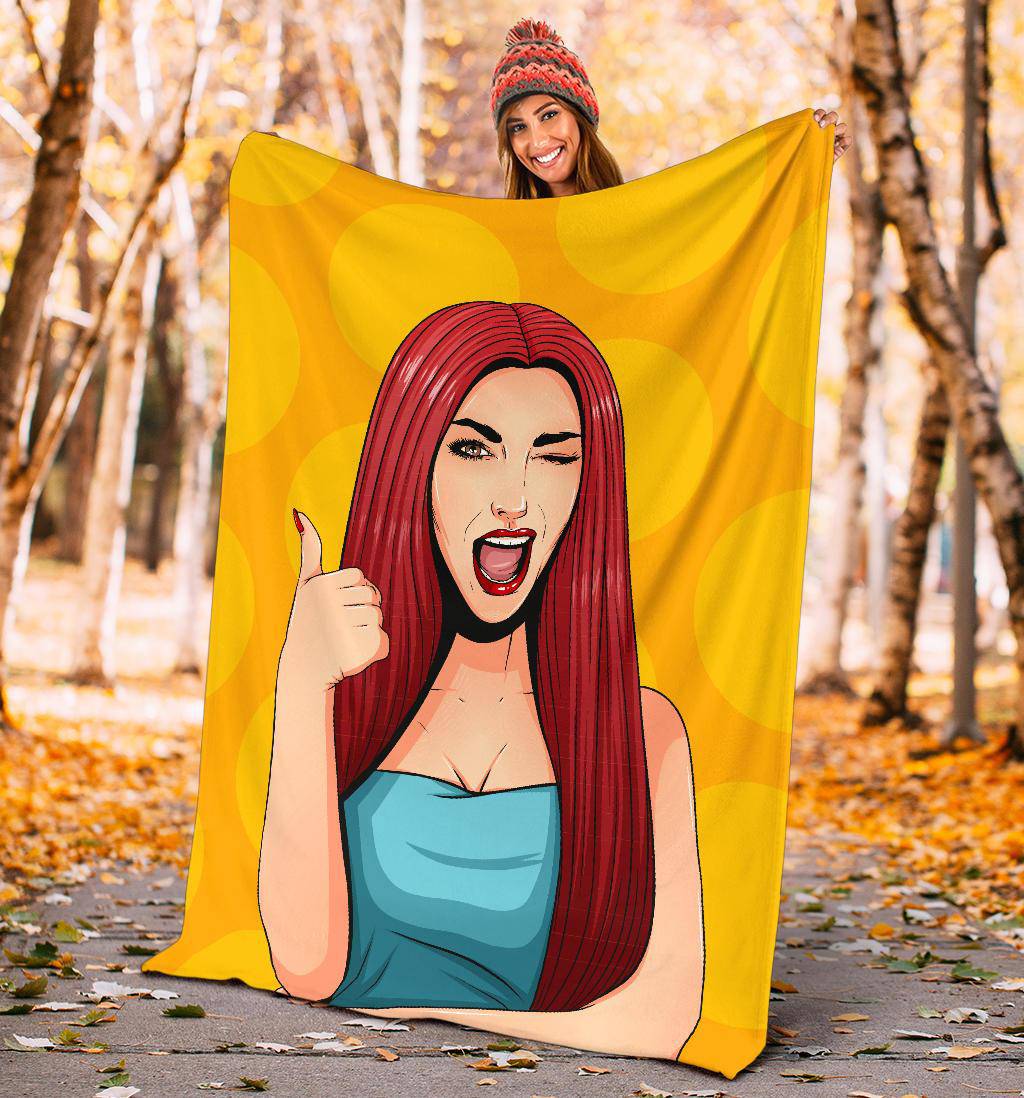 Pop Art Cartoon Sexy Girl Thumbs Up Premium Blanket - Top Content | POD Collection | Free Shipping