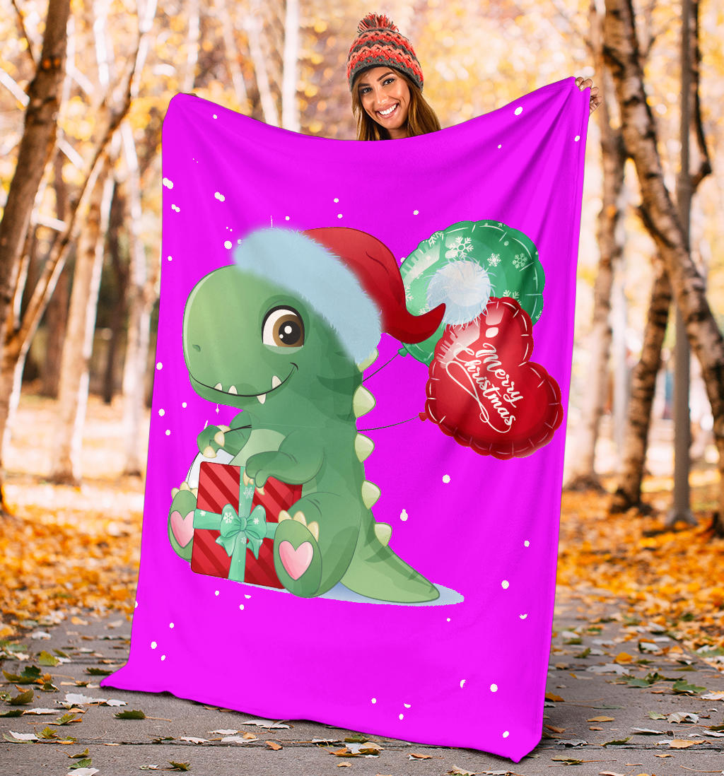 cute dinosaur merry christmas baloon pink blanket - Top Content | POD Collection | Free Shipping