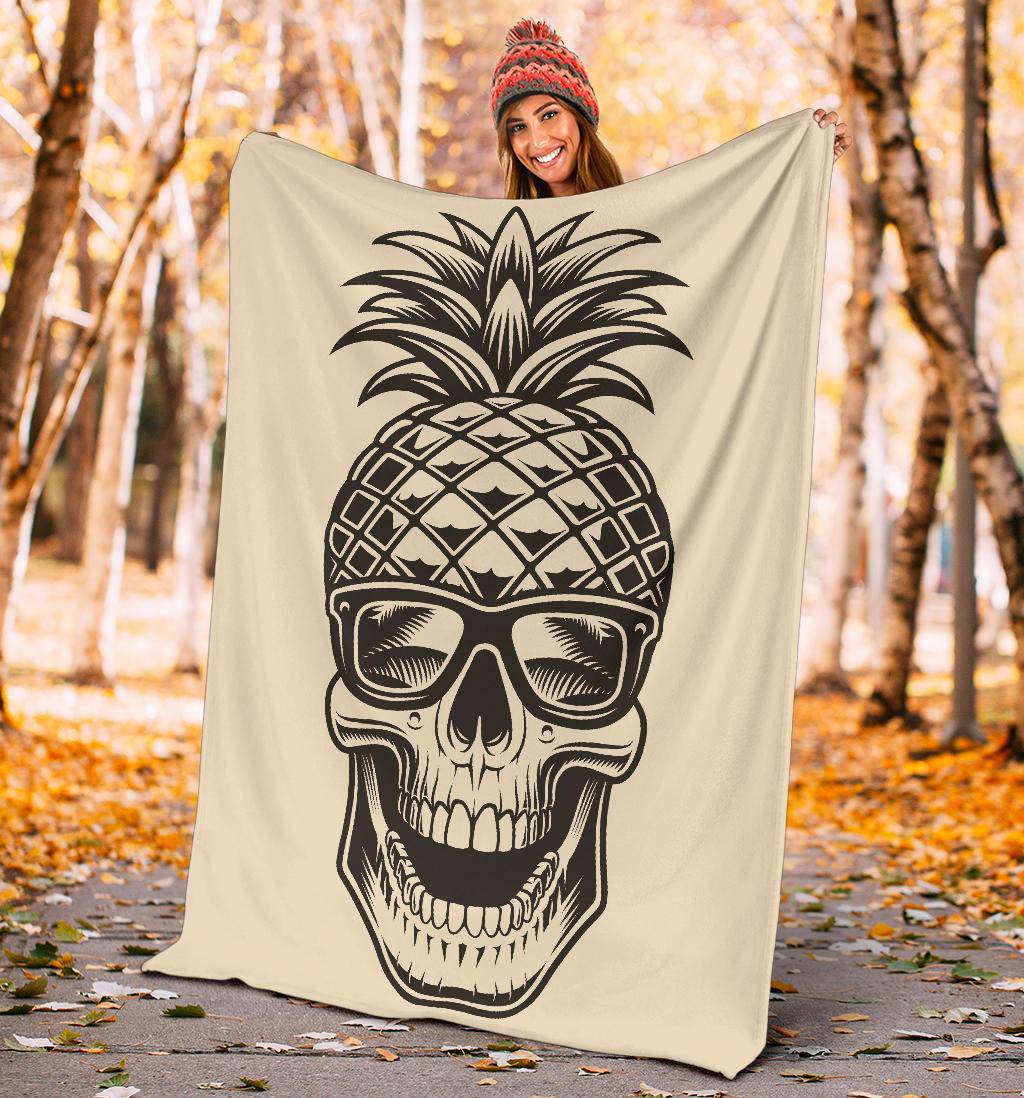 Premium Blanket Pineapple Skull Cool Illustration Cartoon - Top Content | POD Collection | Free Shipping