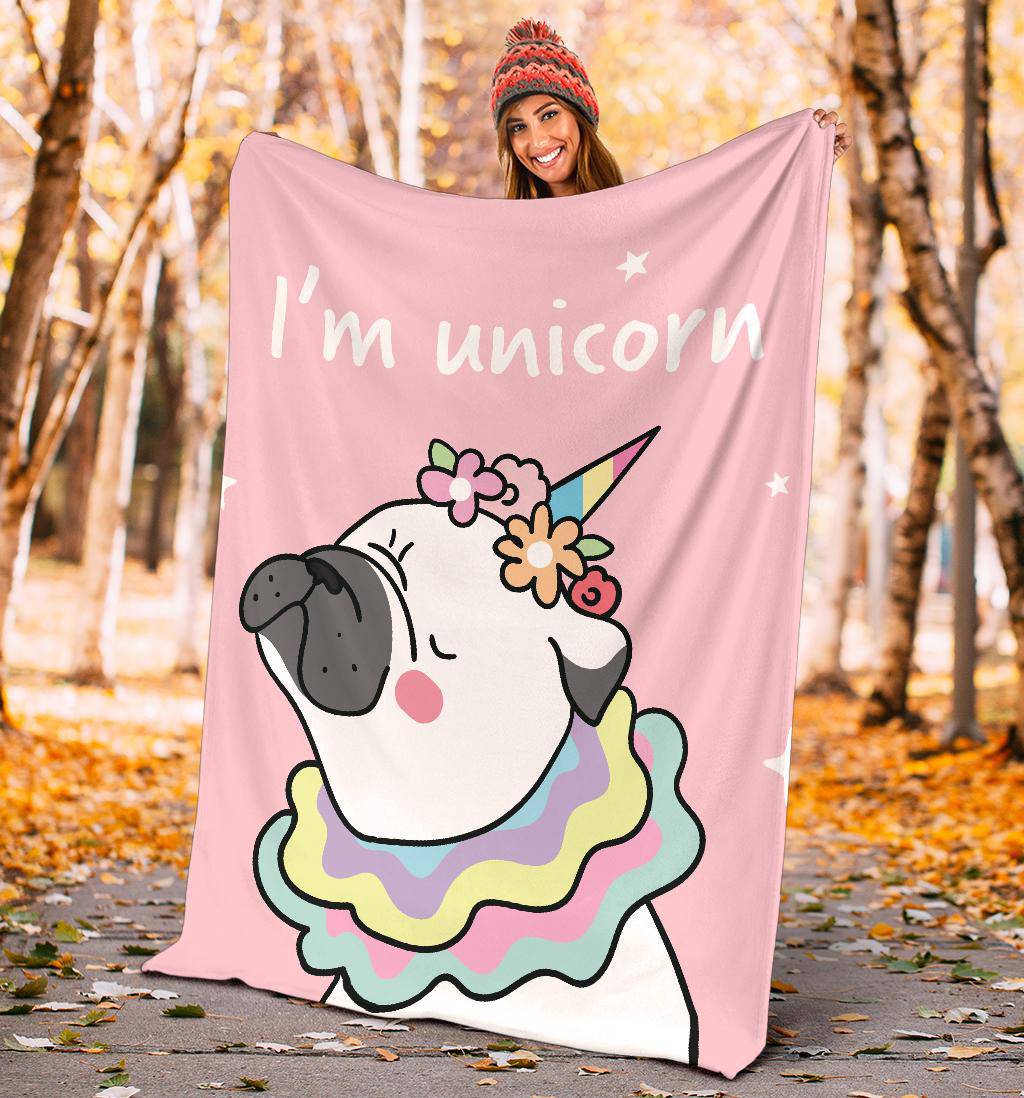 Pug Dog Unicorn and Wreath on the head Cartoon Premium Blanket - Top Content | POD Collection | Free Shipping