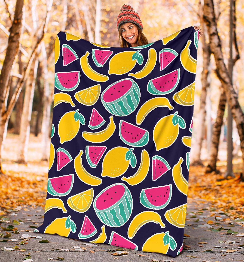 Fruits Banana Watermelon Lemon Colourful Pattern Premium Blanket - Top Content | POD Collection | Free Shipping