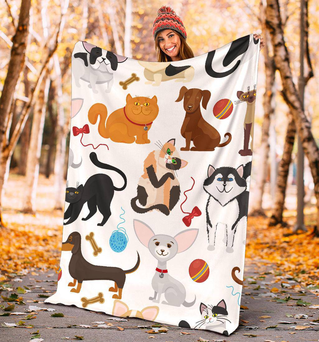 Seamless Pet Background Premium Blanket, Cute Lovely Cats And Dogs Cartoon Style - Top Content | POD Collection | Free Shipping