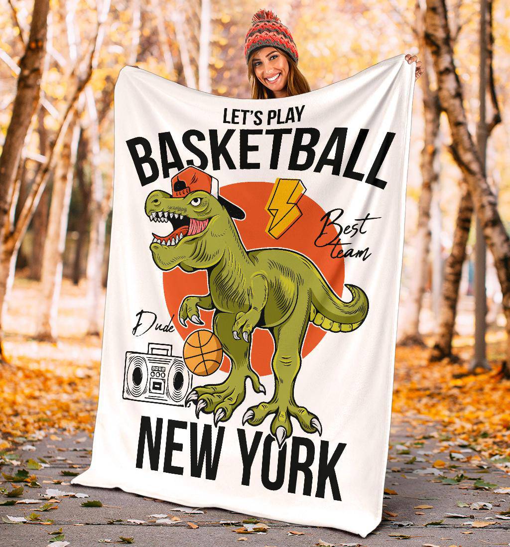 Basketball T-rex Dinosaur New York Team Premium Blanket - Top Content | POD Collection | Free Shipping