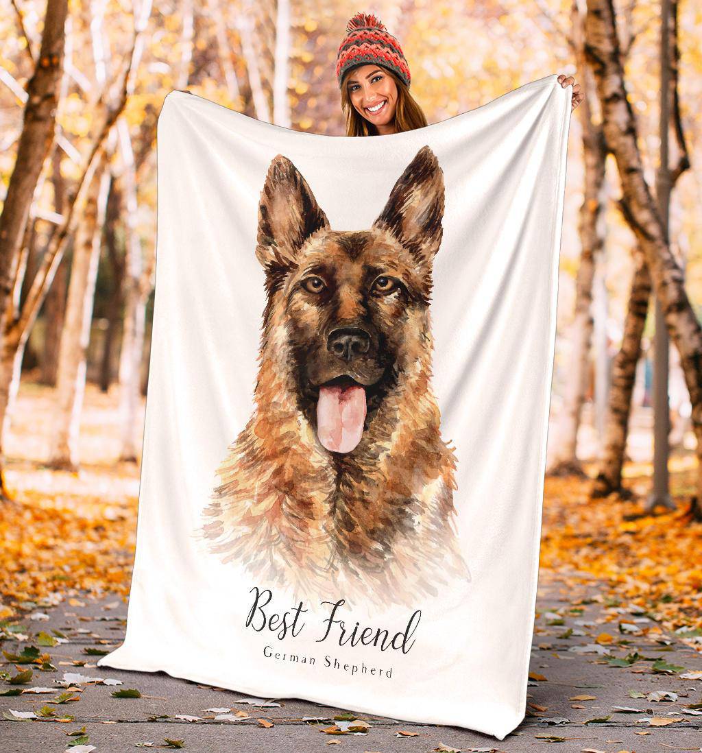 Best Friend German Shepherd Premium Blanket, Watercolor Dog Portrait Drawing - Top Content | POD Collection | Free Shipping