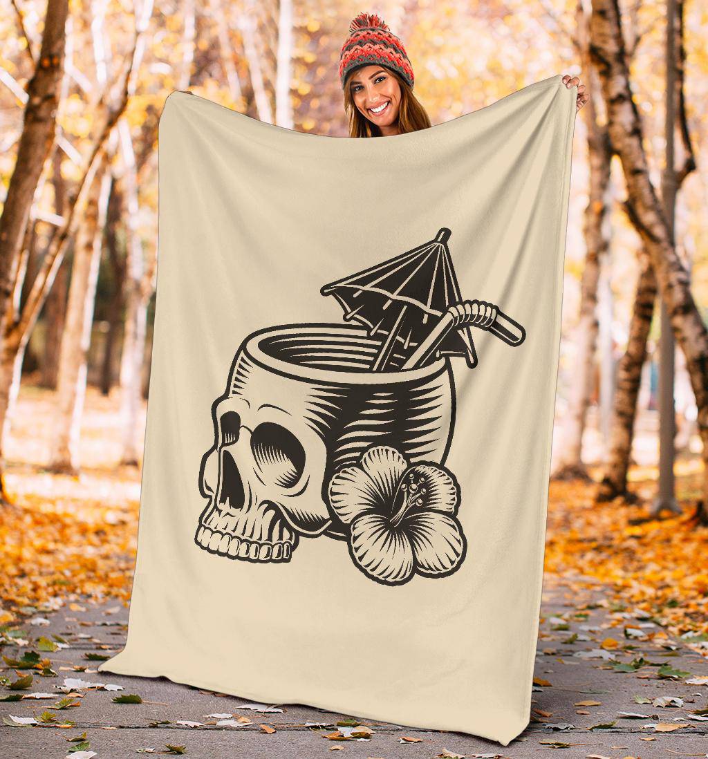 Skull Head With Cocktail Straw Cartoon Illustration Premium Blanket - Top Content | POD Collection | Free Shipping