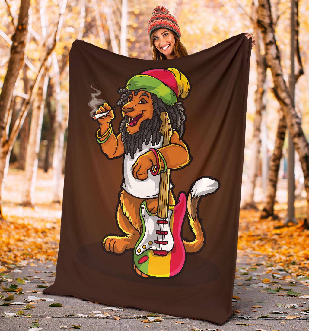 Musician Rasta Lion Smoking Cannabis Weed Premium Blanket - Top Content | POD Collection | Free Shipping