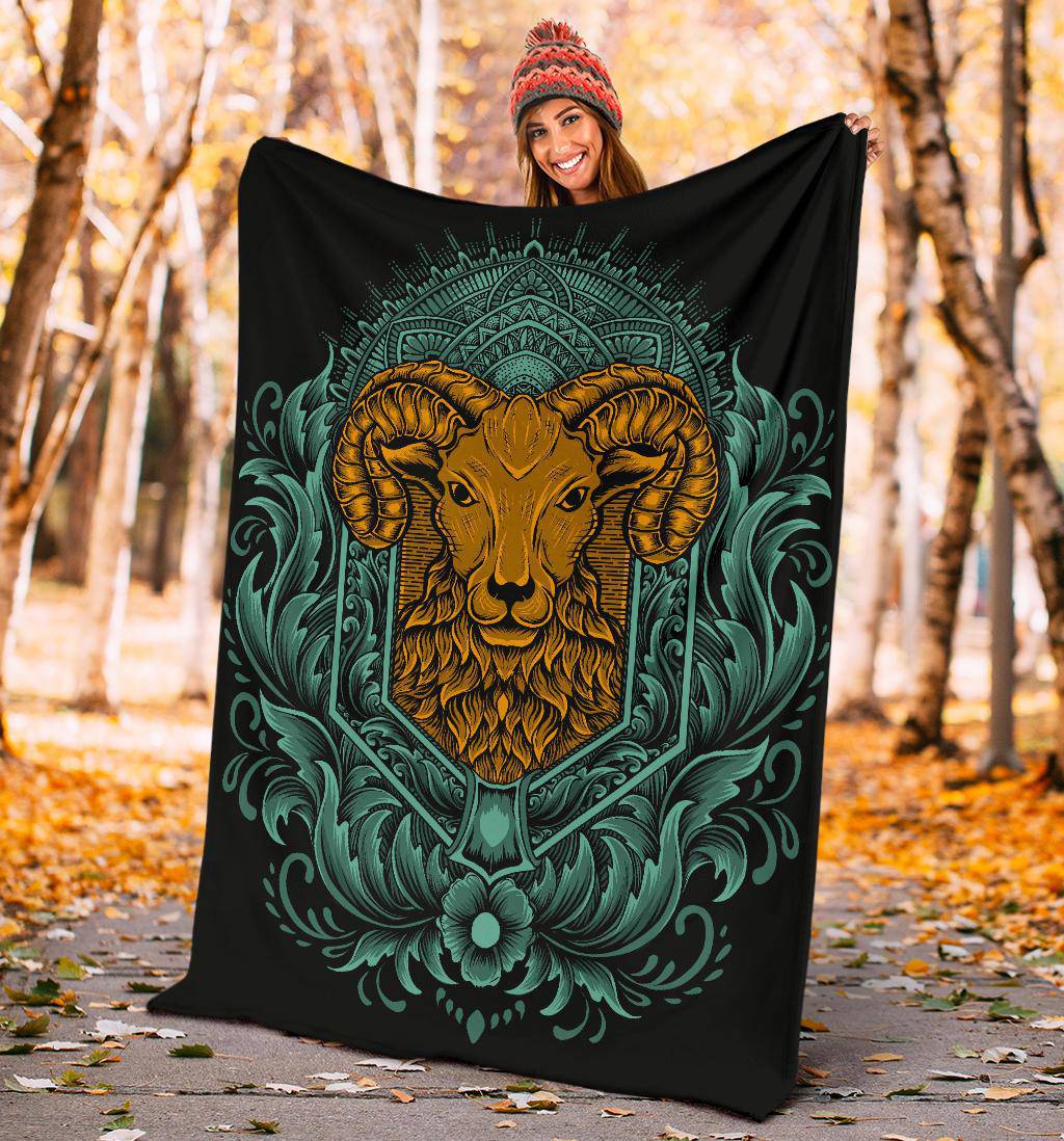 Sheep Head With Vintage Ornaments Premium Blanket - Top Content | POD Collection | Free Shipping