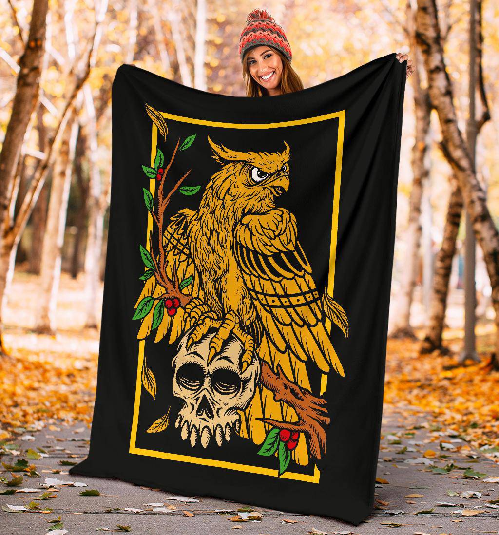 Hand Drawing Eagle Skull Head Illustration Premium Blanket - Top Content | POD Collection | Free Shipping