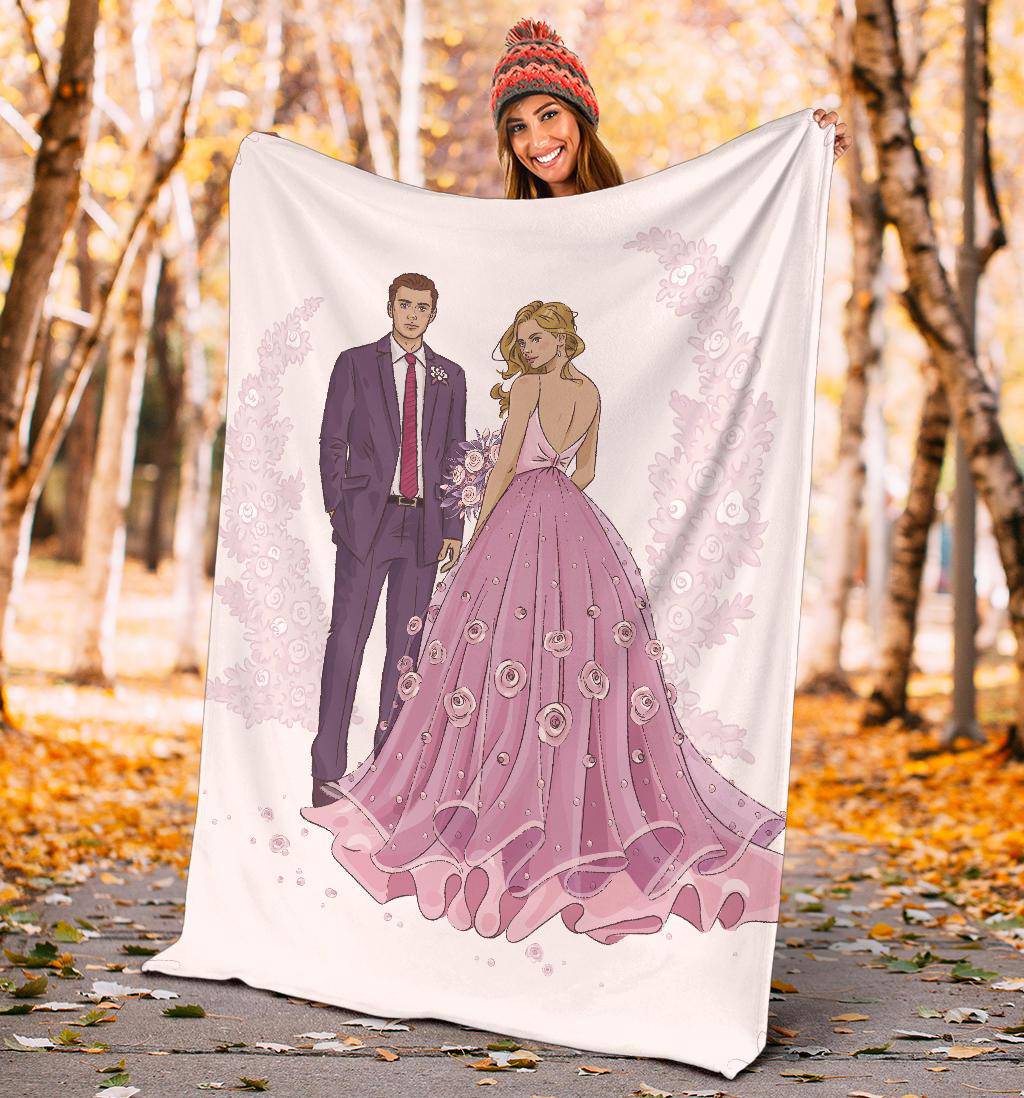 Hand Drawn Couple on a Wedding Day, Beautiful Wedding Gift Premium Blanket - Top Content | POD Collection | Free Shipping