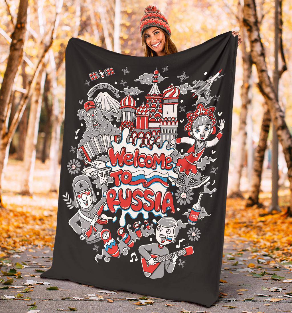 Welcome To Russia Clipart Premium Blanket, Cool Cartoon Travel Gift - Top Content | POD Collection | Free Shipping