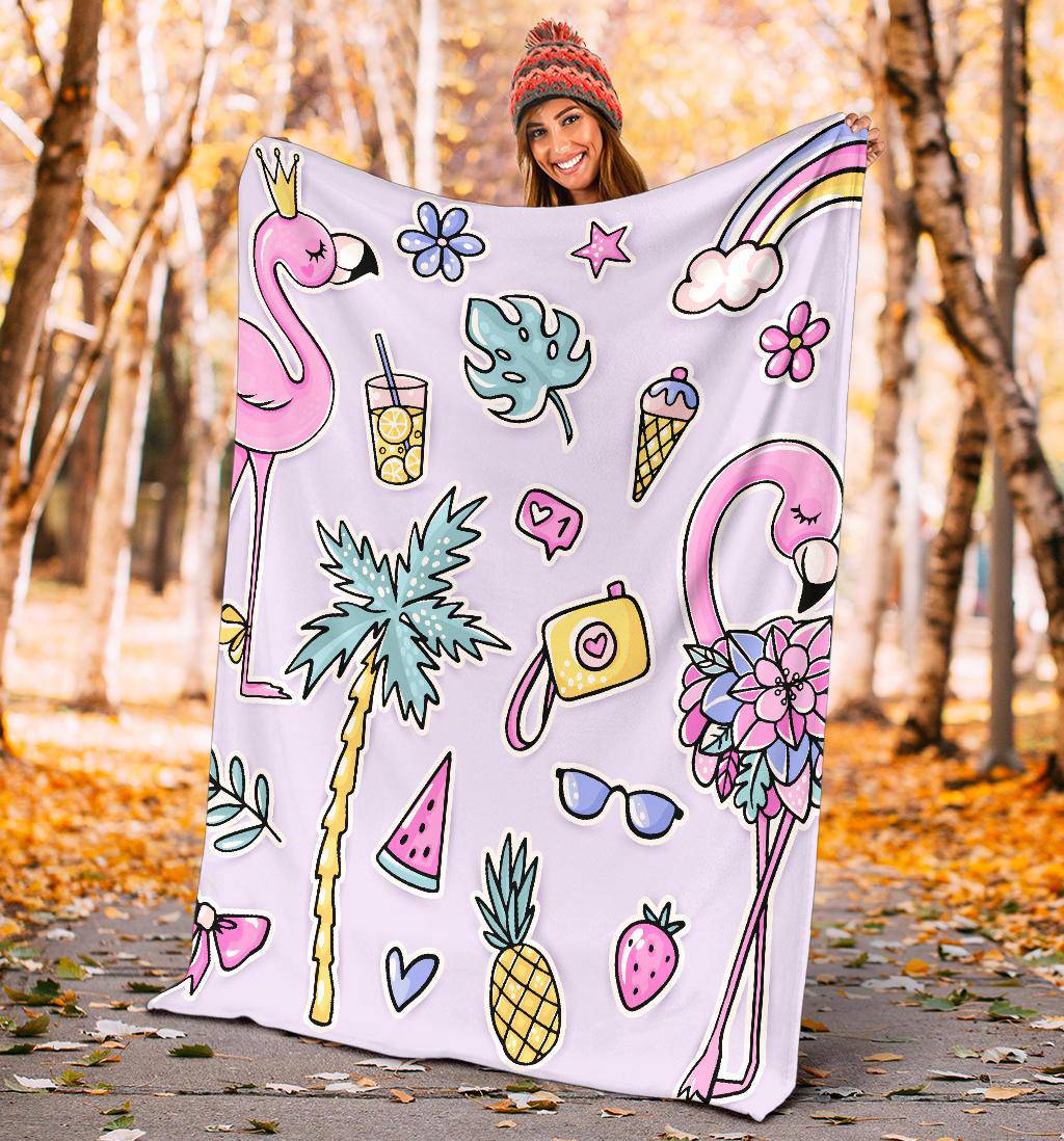 Cute Seamless Pattern Premium Blanket, Flamingo Pink Cartoon - Top Content | POD Collection | Free Shipping