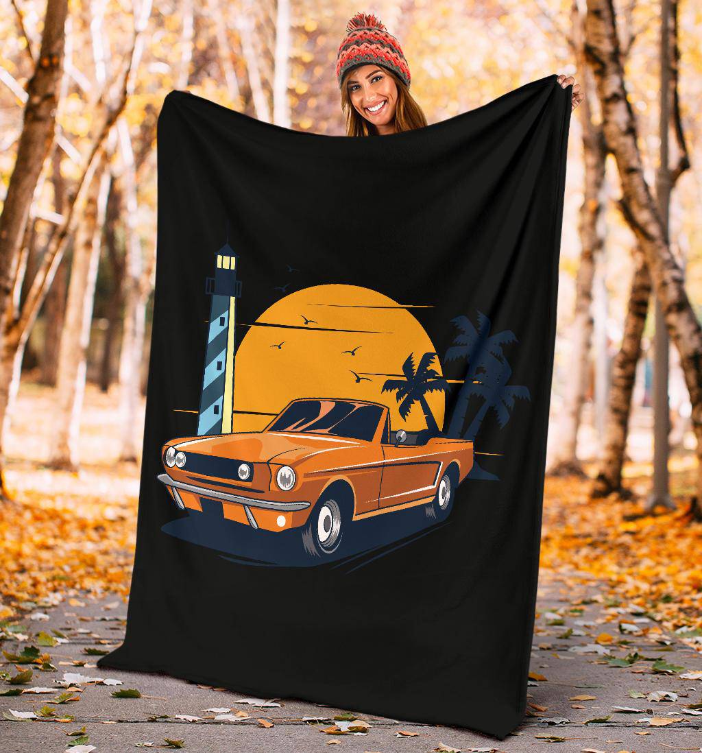 Convertible Car Lighthouse Sunset Premium Blanket - Top Content | POD Collection | Free Shipping