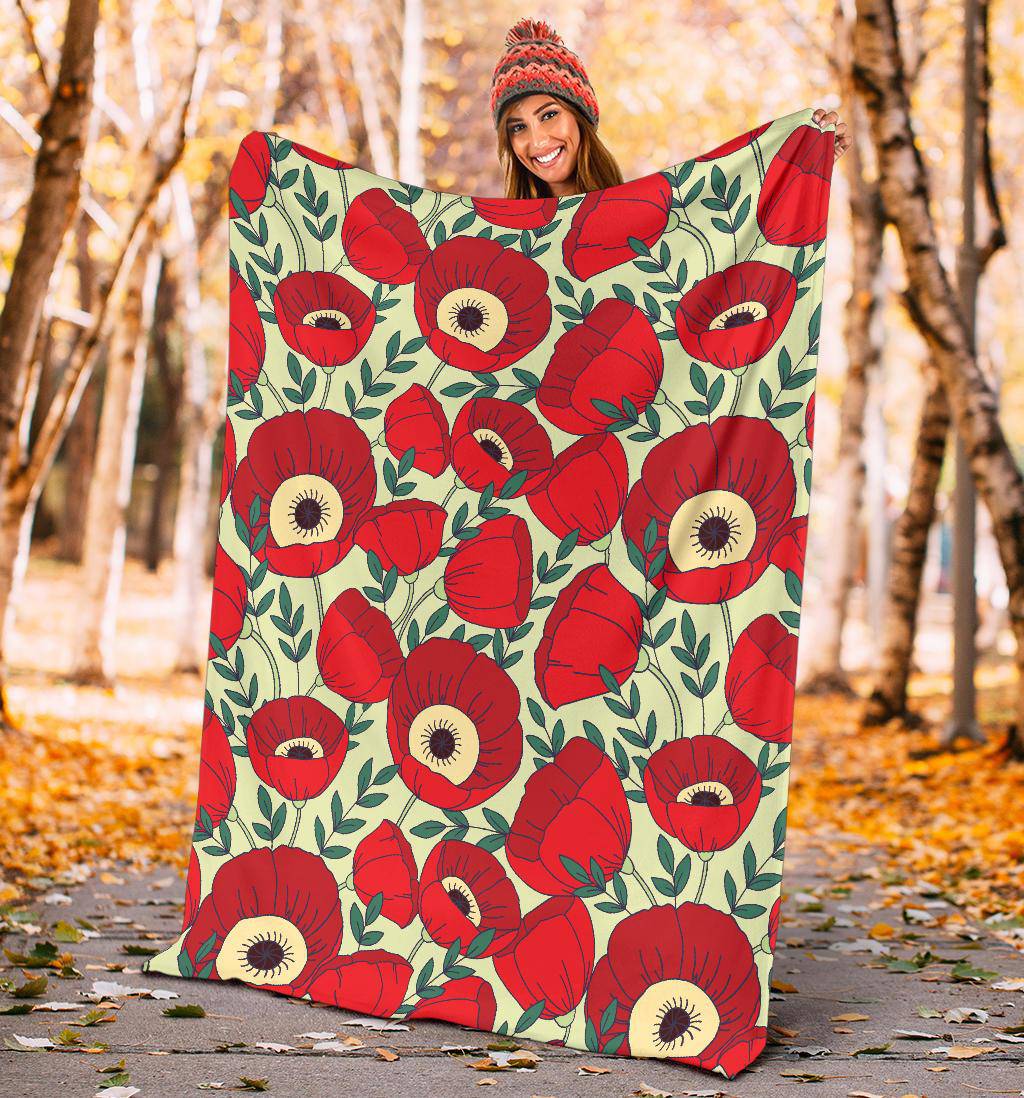 Beautiful Poppie Flowers Plants Premium Blanket - Top Content | POD Collection | Free Shipping