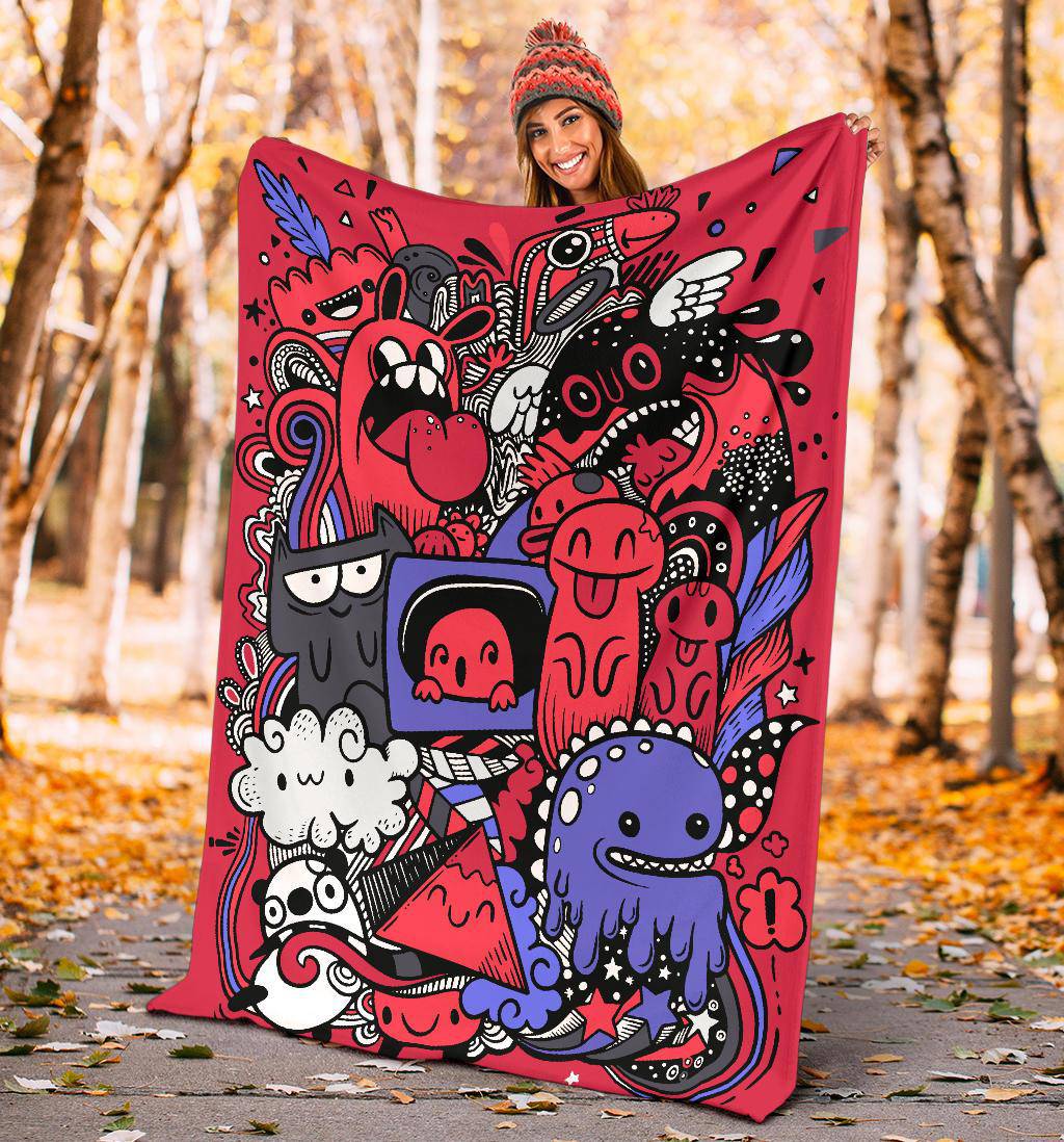 Funny Monster Drawing Cartoon Graffiti Premium Blanket - Top Content | POD Collection | Free Shipping