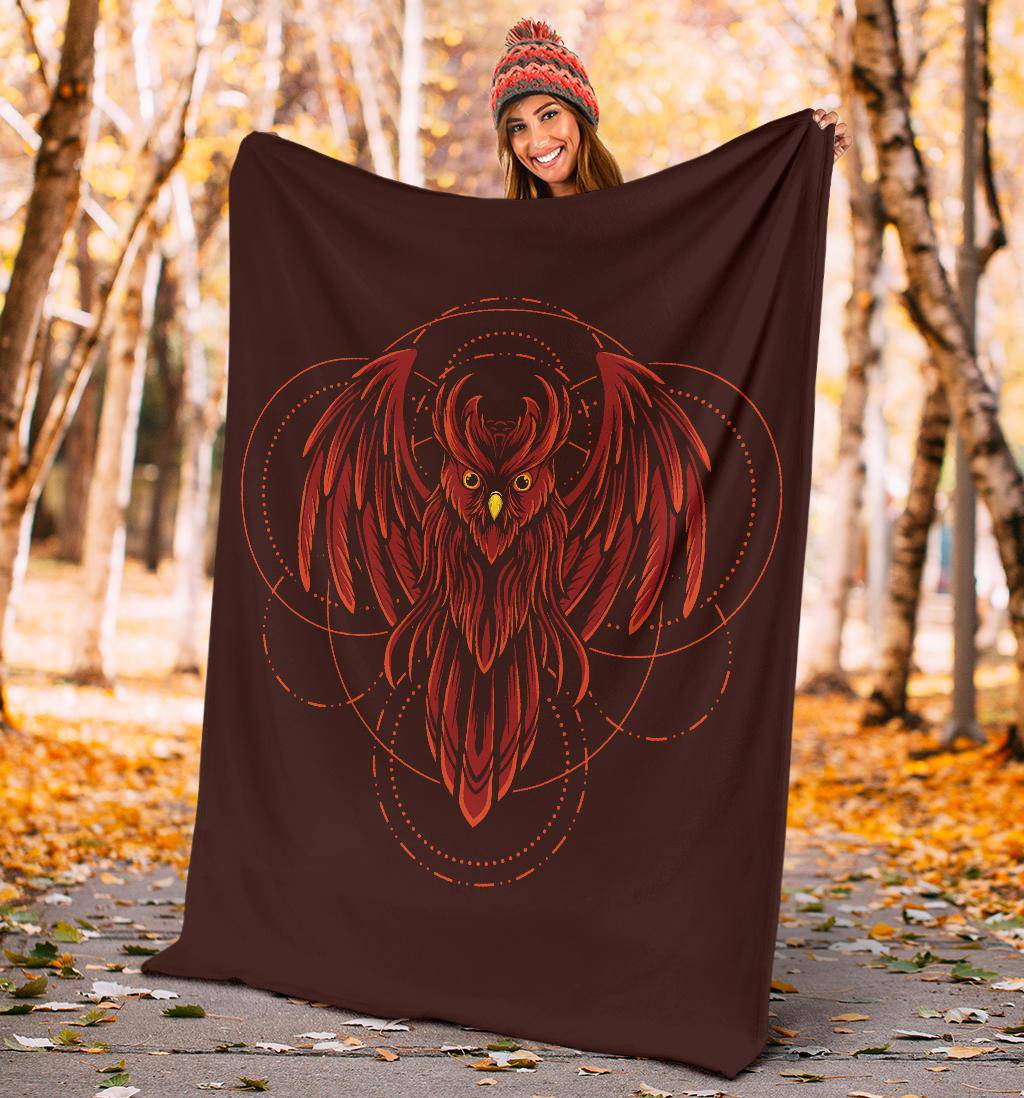 Red Owl Geometric Cartoon Style Premium Blanket - Top Content | POD Collection | Free Shipping