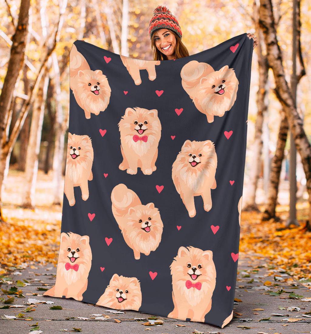 Pomeranian Spitz Puppy Cartoon Pattern Background Premium Blanket - Top Content | POD Collection | Free Shipping