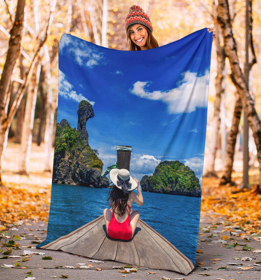 Thailand Island Girl Boat View Premium Blanket - Top Content | POD Collection | Free Shipping