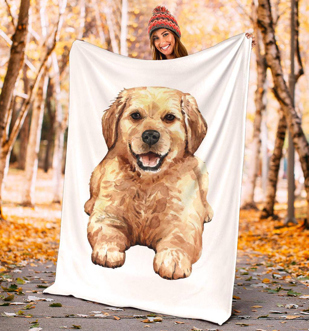 Golden Retriever Puppy Premium Blanket, Hand Drawn Watercolour Dog - Top Content | POD Collection | Free Shipping