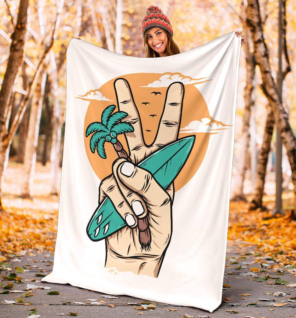 Surfing Sunrise Cartoon Premium Blanket, Feel Peace On The Beach - Top Content | POD Collection | Free Shipping