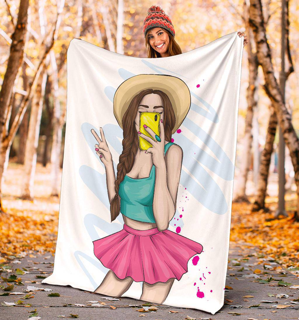 Selfie Stylish Girl Cartoon Premium Blanket - Top Content | POD Collection | Free Shipping