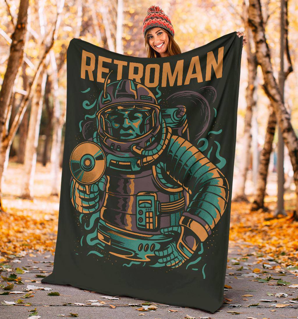 Premium Blanket Retro Man Astronaut With Space Gun Cartoon - Top Content | POD Collection | Free Shipping