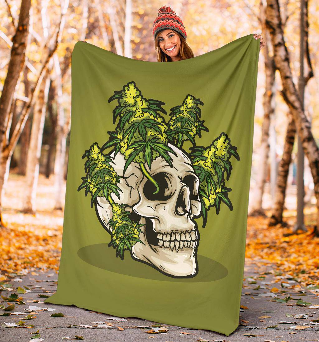 Skull Head Growing Cannabis Weed Plant Premium Blanket - Top Content | POD Collection | Free Shipping