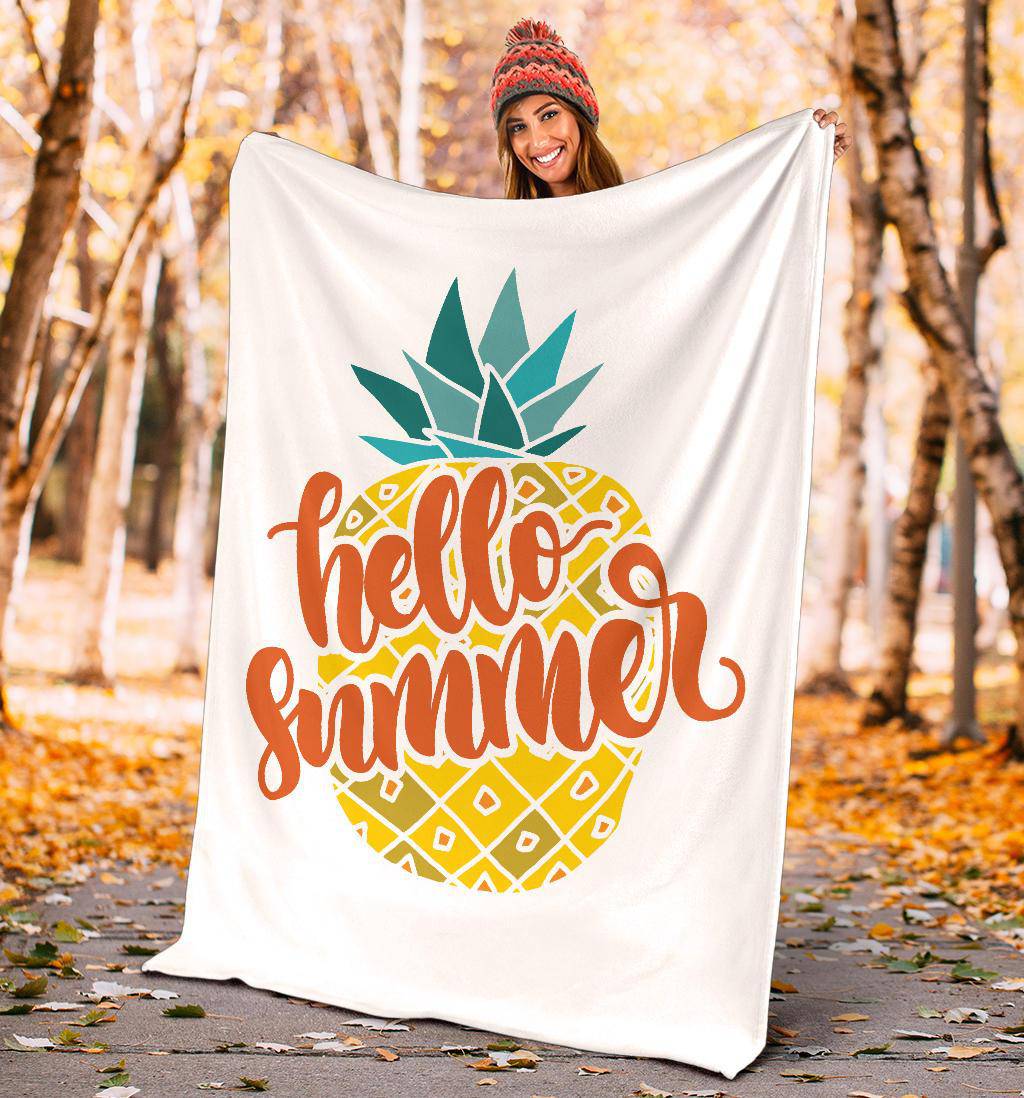 Pineapple Hello Summer Quotes Premium Blanket - Top Content | POD Collection | Free Shipping