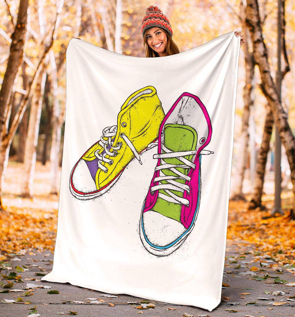 Colourful Pair Of Sneakers Cartoon Illustration Premium Blanket - Top Content | POD Collection | Free Shipping