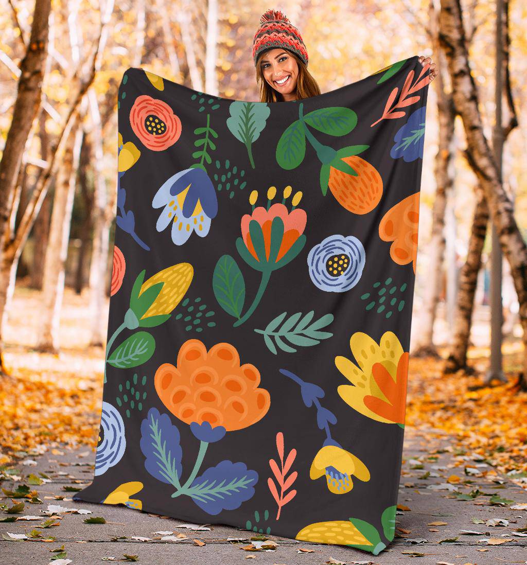 Hand Drawn Floral Pattern Flowers Plants Booming Premium Blanket - Top Content | POD Collection | Free Shipping