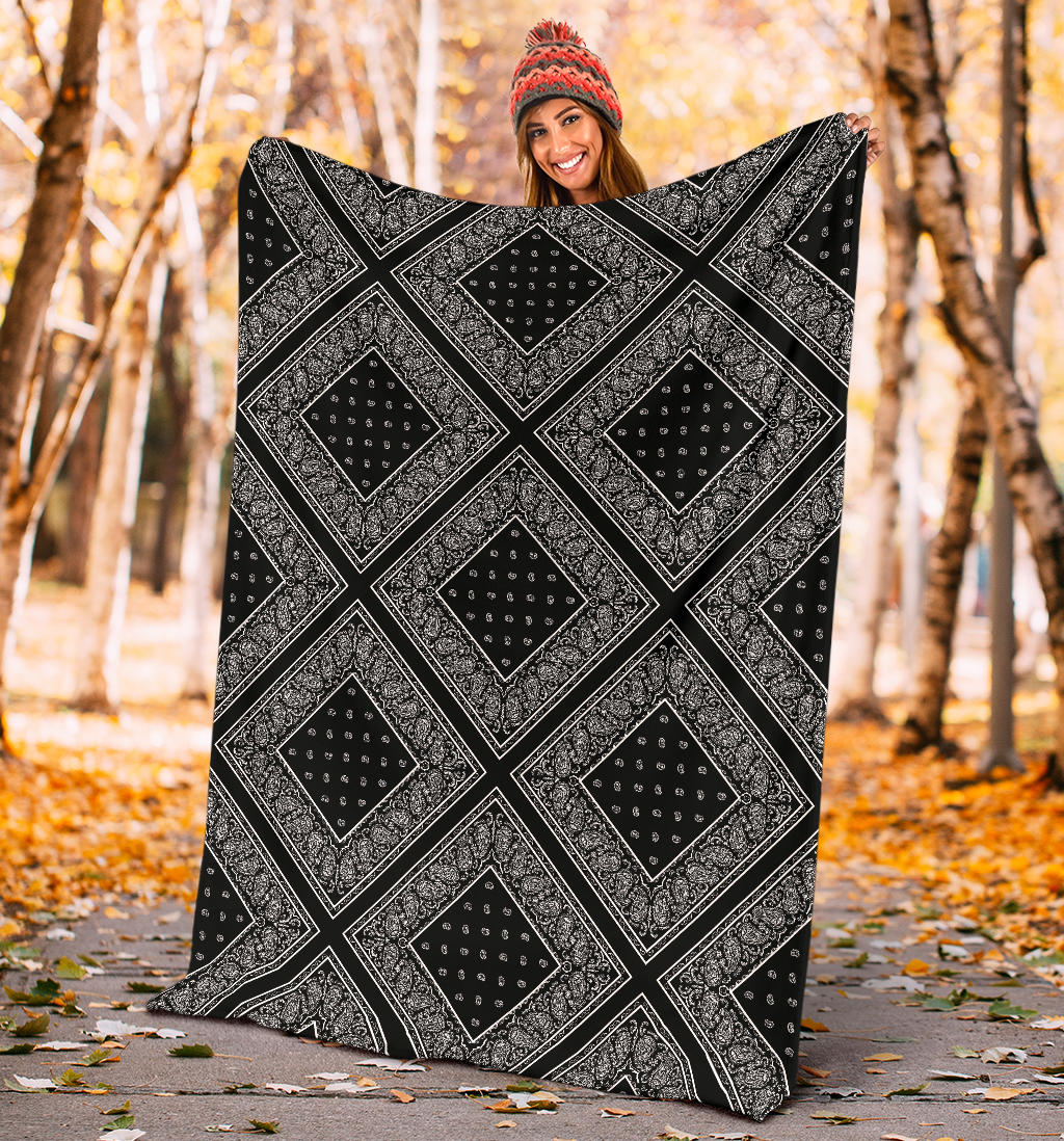 Ultra Plush Black Bandana Patch Throw Blanket