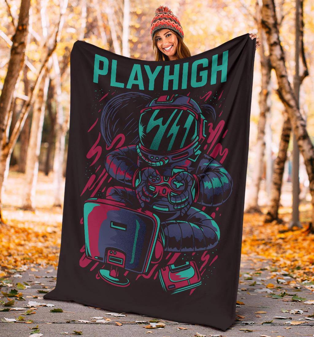 Premium Blanket Play High Astronaut Gamer Retro Cartoon - Top Content | POD Collection | Free Shipping