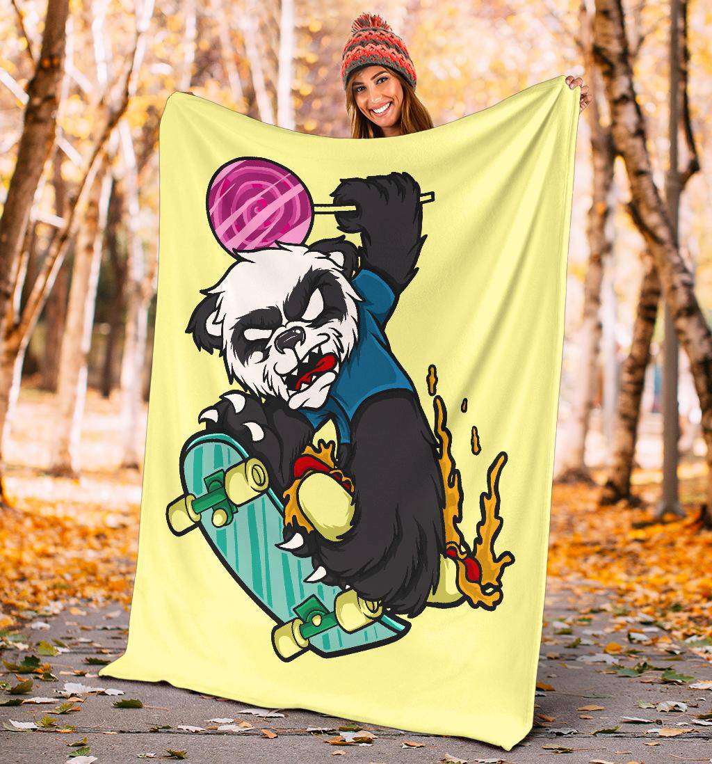 Cool Panda On Skateboard Cartoon Drawing Premium Blanket - Top Content | POD Collection | Free Shipping