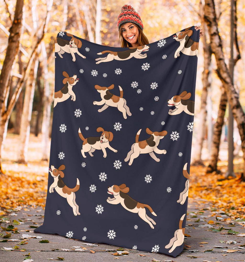 Beagle Dog Seamless Background Premium Blanket, Snowflakes Cartoon Drawing - Top Content | POD Collection | Free Shipping