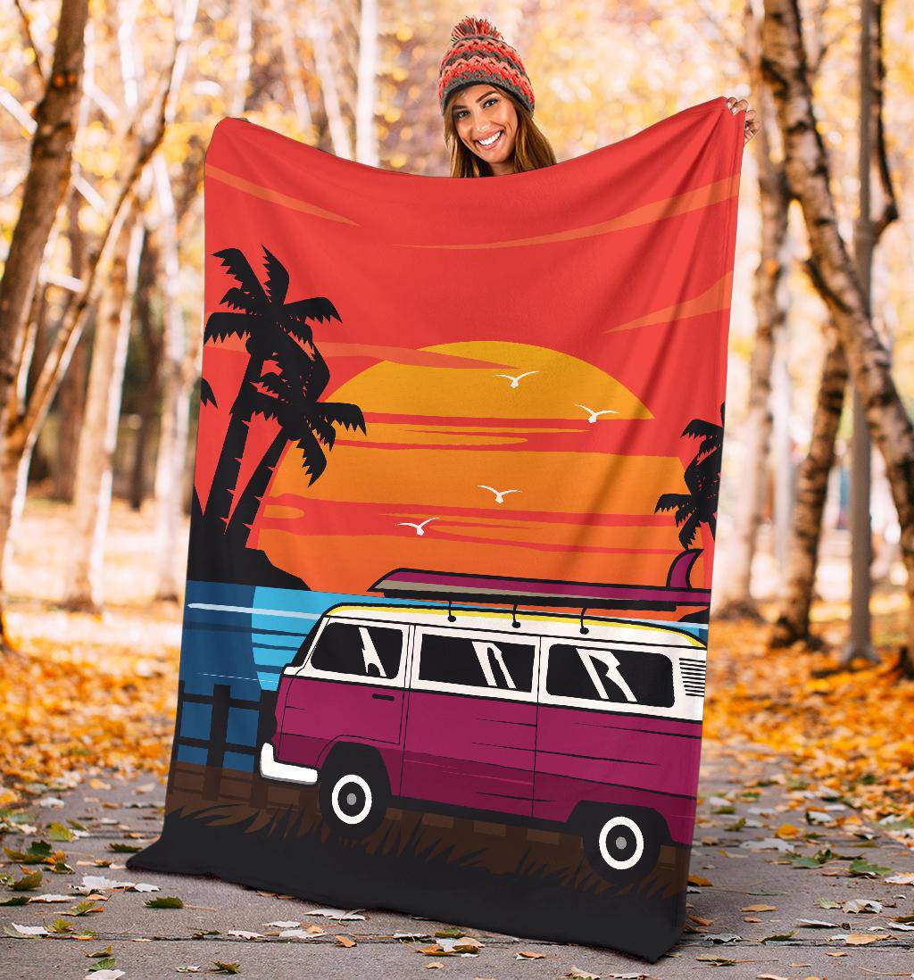 Sunset Adventure Car Cartoon Premium Blanket - Top Content | POD Collection | Free Shipping