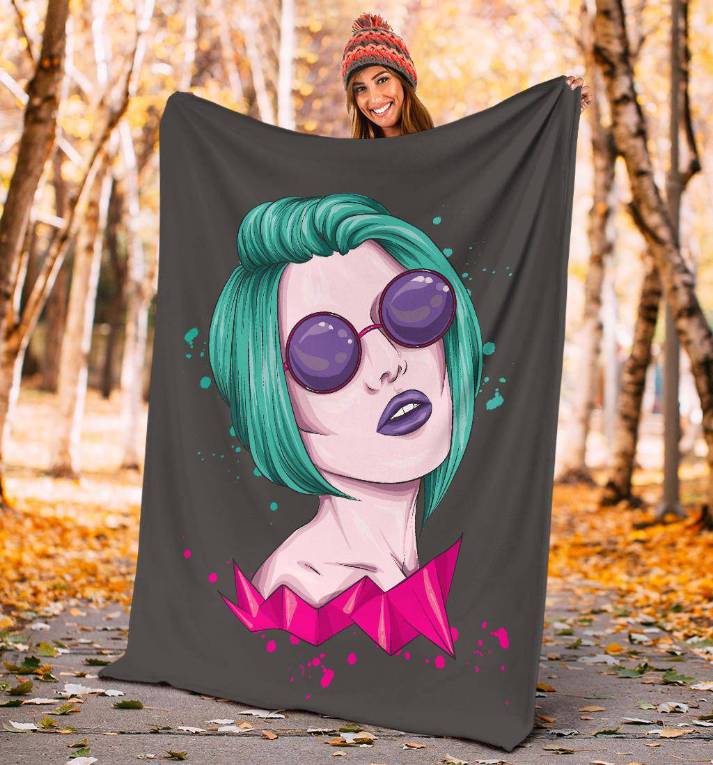 Premium Blanket Beatiful Short Hair Girl Illustration - Top Content | POD Collection | Free Shipping