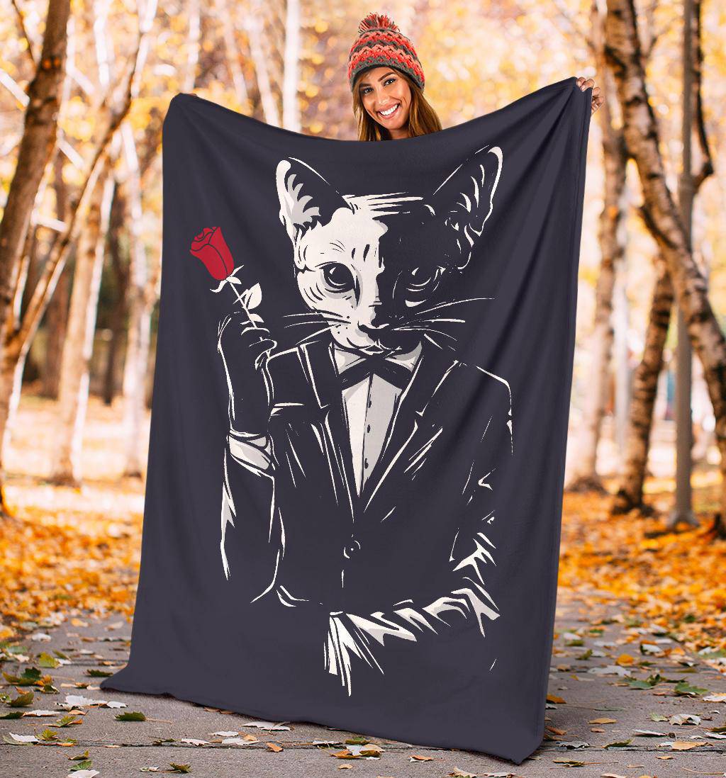 Mafia Gangster Cat Holding Red Rose Premium Blanket - Top Content | POD Collection | Free Shipping