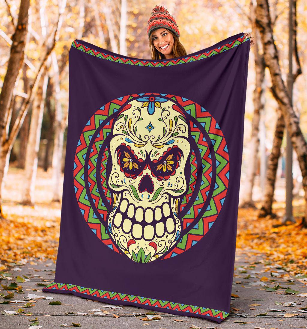 Mexican Skull Cartoon Dia De Los Muertos Premium Blanket - Top Content | POD Collection | Free Shipping