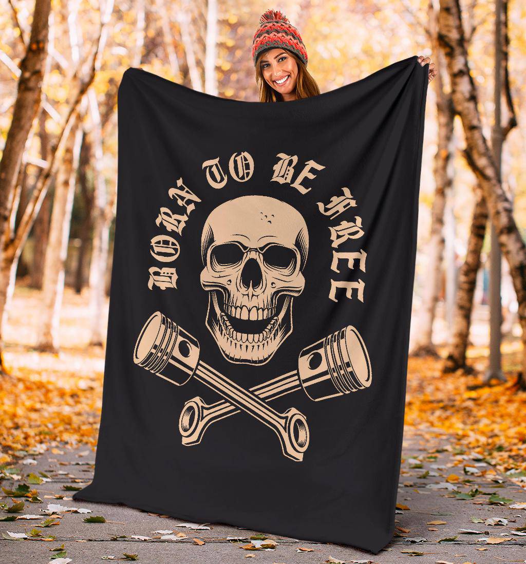 Born To Be Free Skull With Crossed Pistons Cartoon Premium Blanket - Top Content | POD Collection | Free Shipping