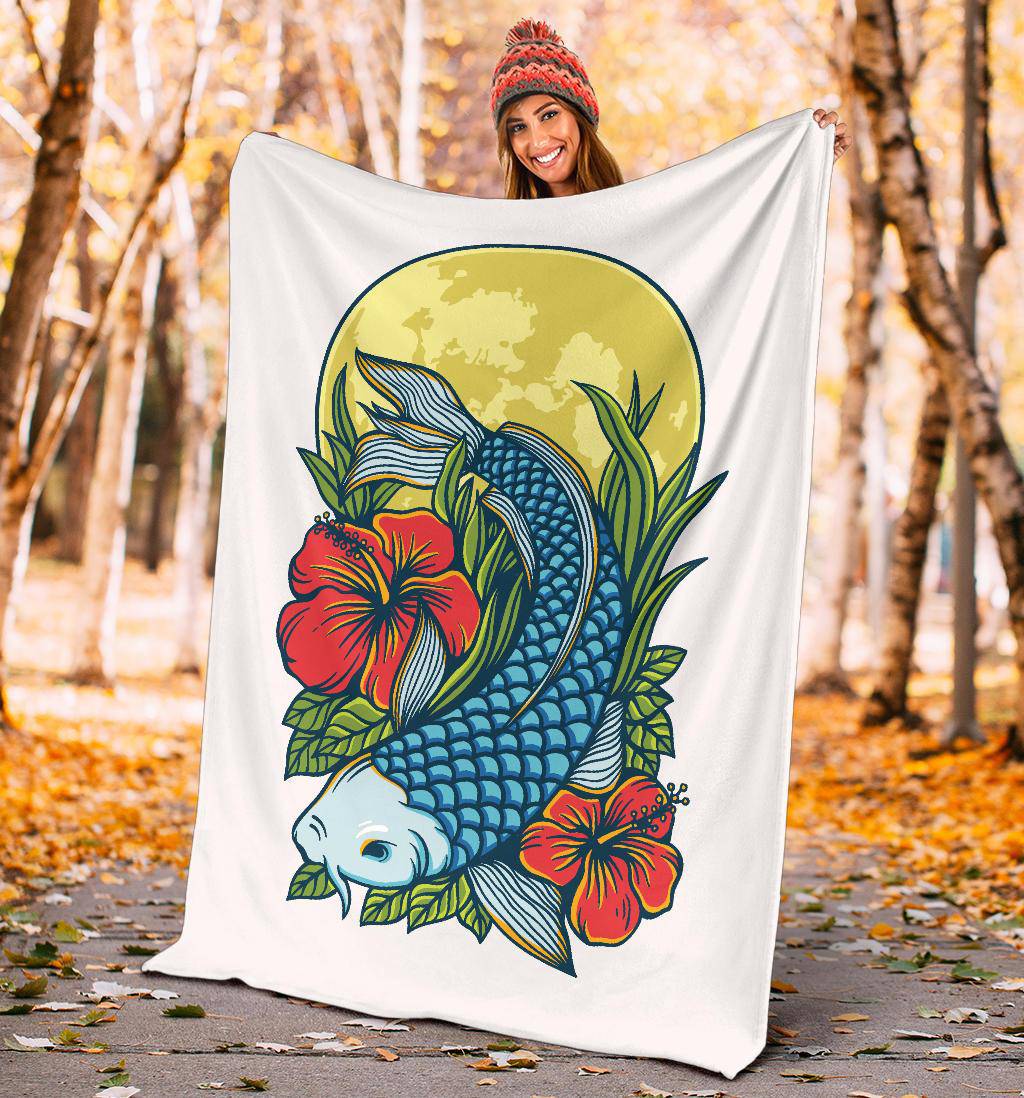 Koi Fish Moon Artwork Beautiful Illustration Premium Blanket - Top Content | POD Collection | Free Shipping