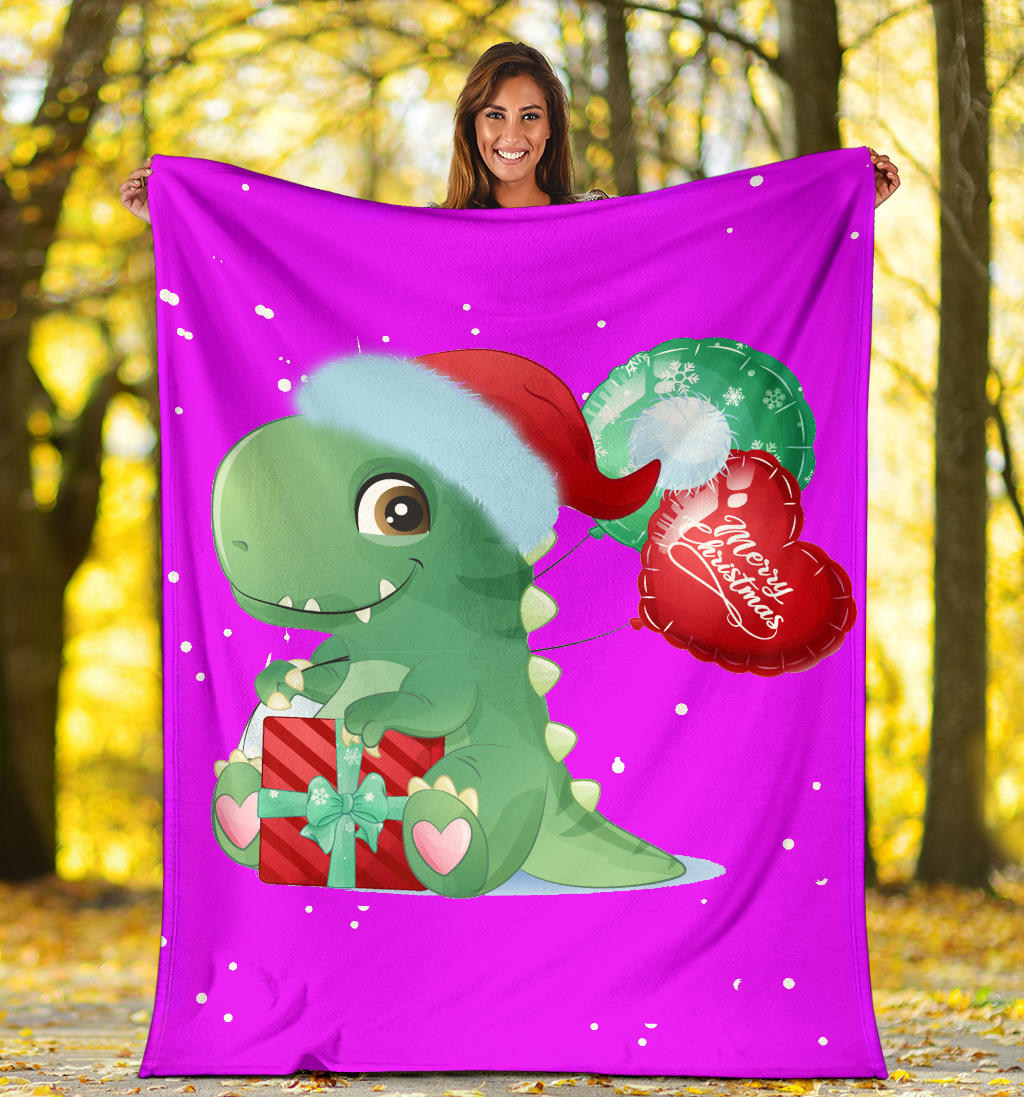 cute dinosaur merry christmas baloon pink blanket - Top Content | POD Collection | Free Shipping