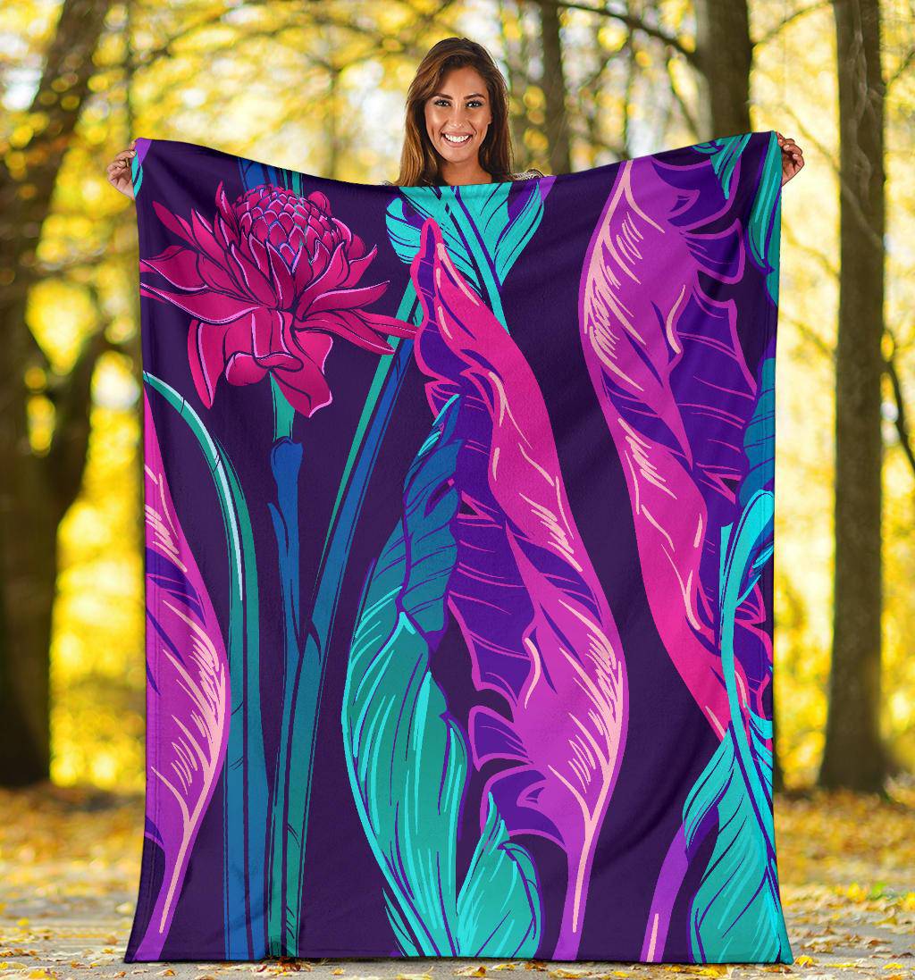 Purple Banana leaves Etligeria Flower Premium Blanket - Top Content | POD Collection | Free Shipping