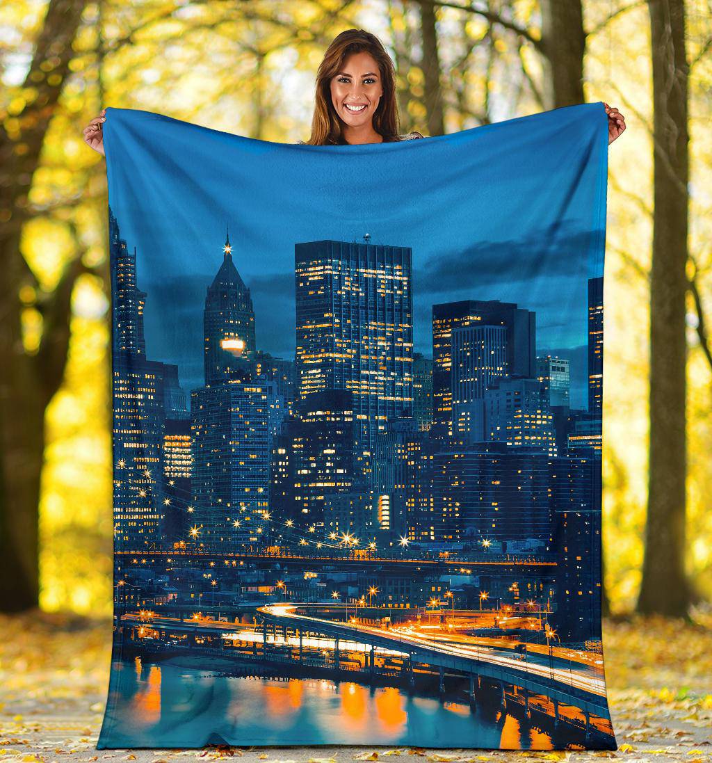 Skyline Downtown New York USA City Lights Night Sky Premium Blanket - Top Content | POD Collection | Free Shipping