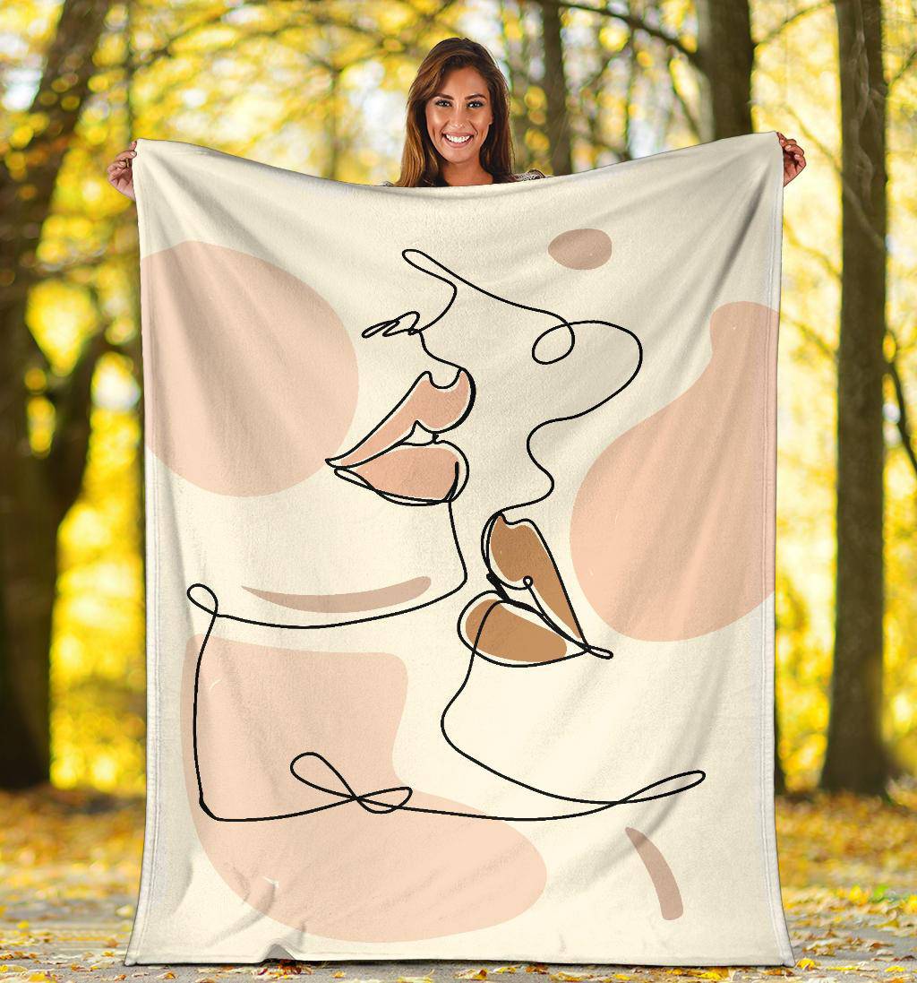 Abstract Beige Woman Lips Art Premium Blanket - Top Content | POD Collection | Free Shipping